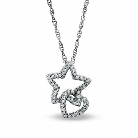 0.2 CT. T.W. Natural Diamond Heart and Star Pendant in Sterling Silver