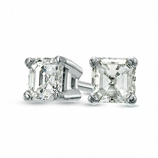 0.75 CT. T.W. Certified Asscher-Cut Diamond Solitaire Stud Earrings in 18K White Gold (I/VS2)