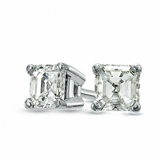 0.5 CT. T.W. Certified Asscher-Cut Diamond Solitaire Stud Earrings in 18K White Gold (I/VS2)