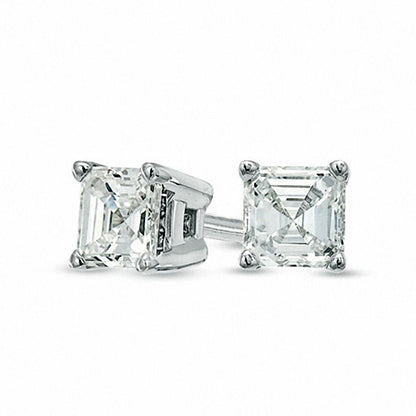 0.25 CT. T.W. Certified Asscher-Cut Diamond Solitaire Stud Earrings in 18K White Gold (I/VS2)