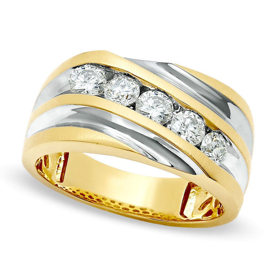 Men's 1.0 CT. T.W. Natural Diamond Five Stone Slant Band in Solid 14K Gold