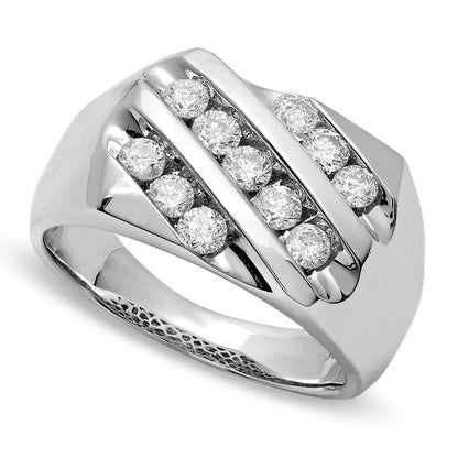 Men's 1.0 CT. T.W. Natural Diamond Slant Band in Solid 14K White Gold