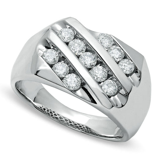 Men's 1.0 CT. T.W. Natural Diamond Slant Band in Solid 14K White Gold