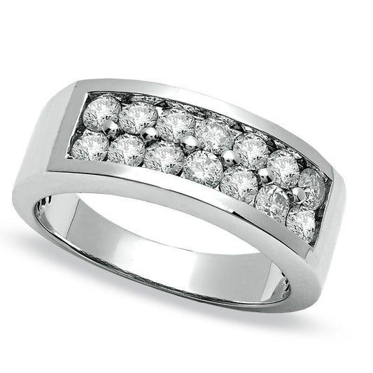 Men's 1.50 CT. T.W. Natural Diamond Double Row Wedding Band in Solid 14K White Gold