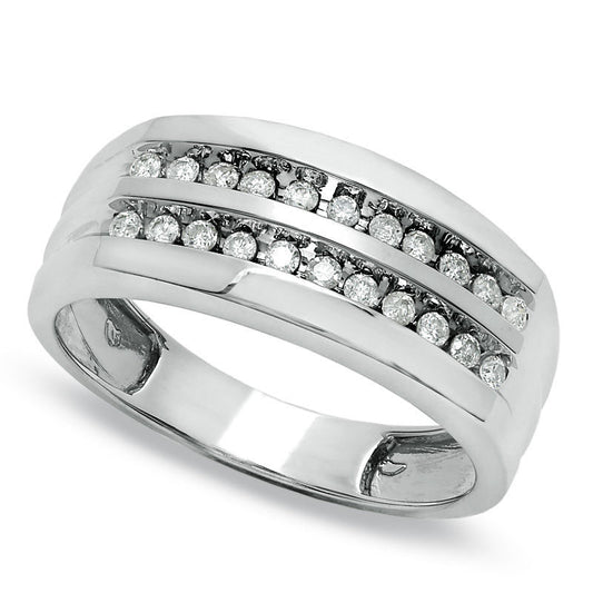 Men's 0.33 CT. T.W. Natural Diamond Double Row Wedding Band in Solid 10K White Gold
