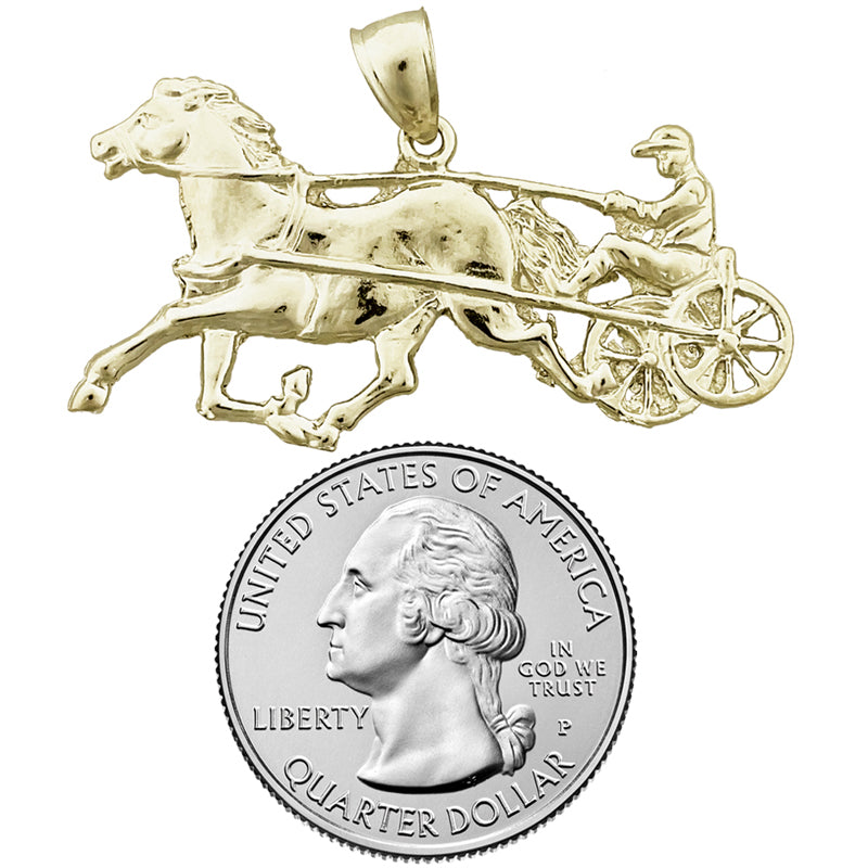 14K Gold 44MM Harness Racing Horse Pendant
