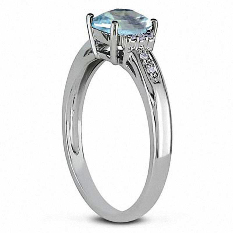 Cushion-Cut Aquamarine and Natural Diamond Engagement Ring in Solid 10K White Gold