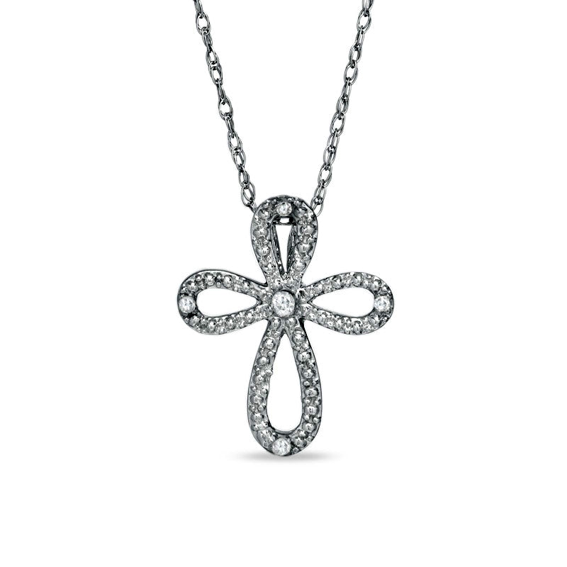 Natural Diamond Accent Loop Cross Pendant in 10K White Gold
