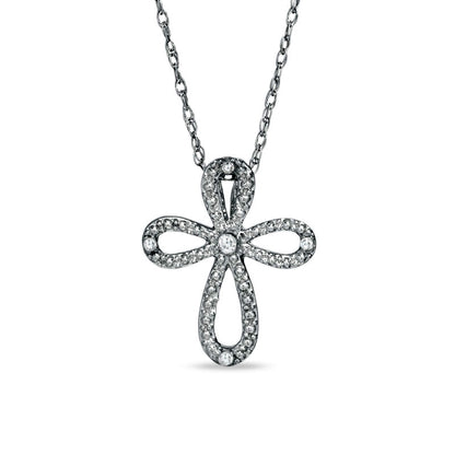 Natural Diamond Accent Loop Cross Pendant in 10K White Gold