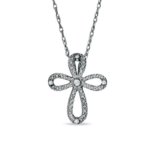 Natural Diamond Accent Loop Cross Pendant in 10K White Gold