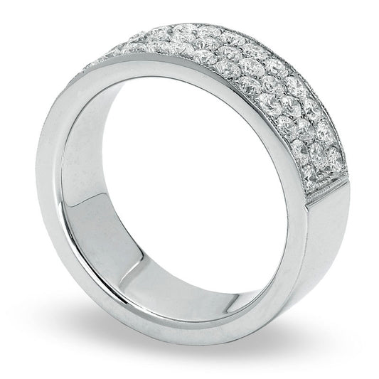 1.50 CT. T.W. Natural Diamond Triple Row Anniversary Band in Solid 14K White Gold