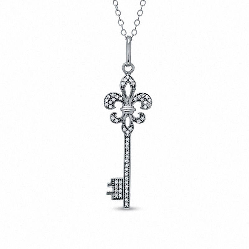 0.2 CT. T.W. Natural Diamond Fleur-de-Lis Key Pendant in Sterling Silver