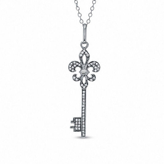 0.2 CT. T.W. Natural Diamond Fleur-de-Lis Key Pendant in Sterling Silver