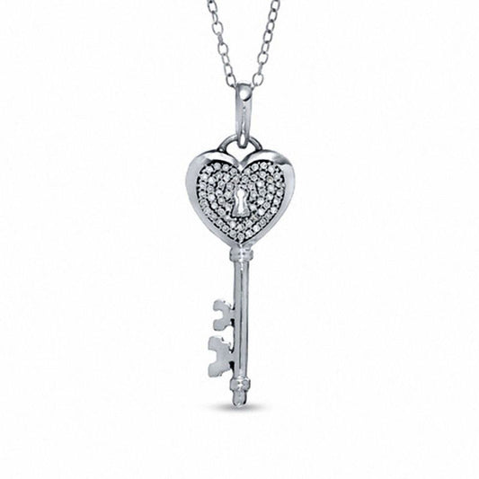 0.17 CT.T.W. Natural Diamond Heart Key Pendant in Sterling Silver