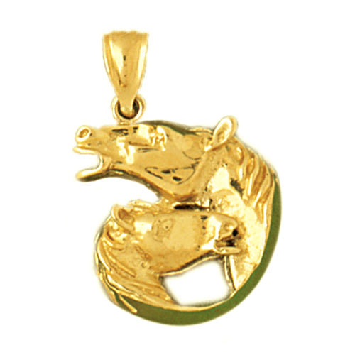 14K Gold Double Horse Head Pendant