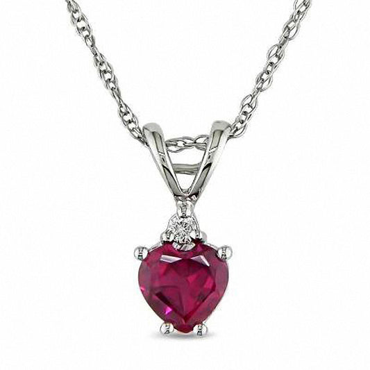 Heart-Shaped Lab-Created Ruby Pendant in 10K White Gold with Diamond Accent - 17"