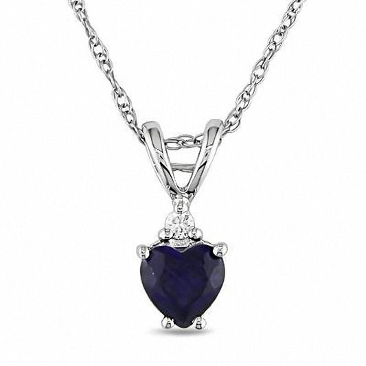 Heart-Shaped Lab-Created Blue Sapphire and Diamond Accent Pendant in 10K White Gold with Diamond Accent - 17"