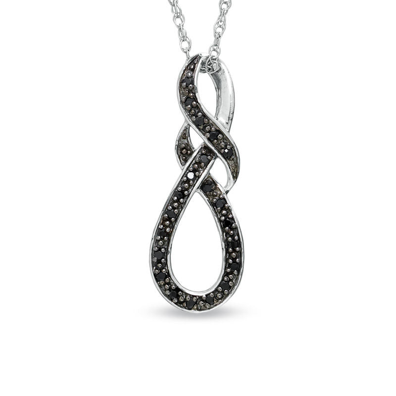 Enhanced Black Natural Diamond Accent Swirled Knot Pendant in Sterling Silver