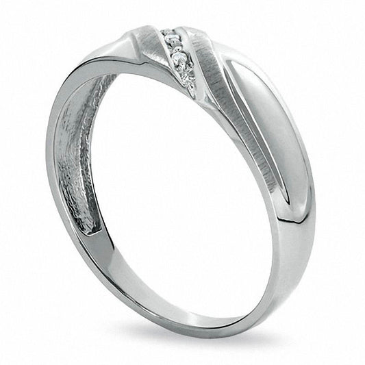 Men's Natural Diamond Accent Slant Wedding Band in Solid 10K White Gold