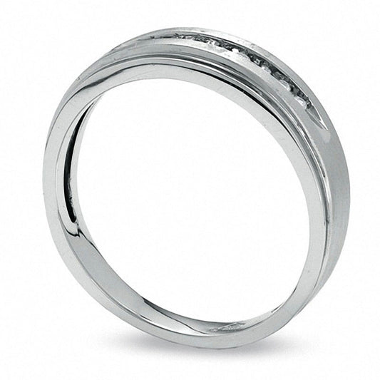 Men's 0.10 CT. T.W. Natural Diamond Comfort Fit Wedding Band in Solid 10K White Gold