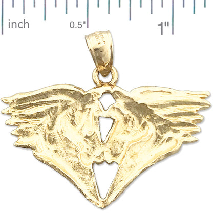 14K Gold 30MM Double Horse Heads Pendant
