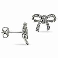 Diamond Accent Bow Earrings in Sterling Silver