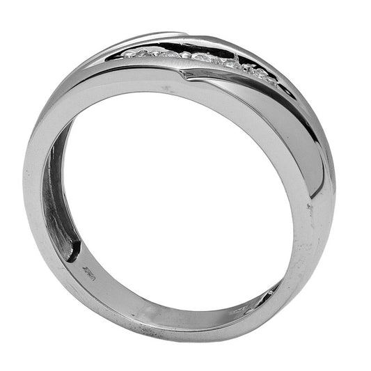 Men's 0.10 CT. T.W. Natural Diamond Slant Wedding Band in Solid 10K White Gold