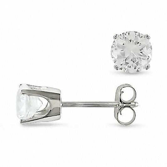 5.0mm Lab-Created White Sapphire Stud Earrings in 10K White Gold