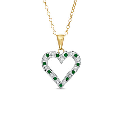 Emerald Gemstone Fascination™ and Natural Diamond Fascination™ Heart Pendant in Sterling Silver with 18K Gold Plating
