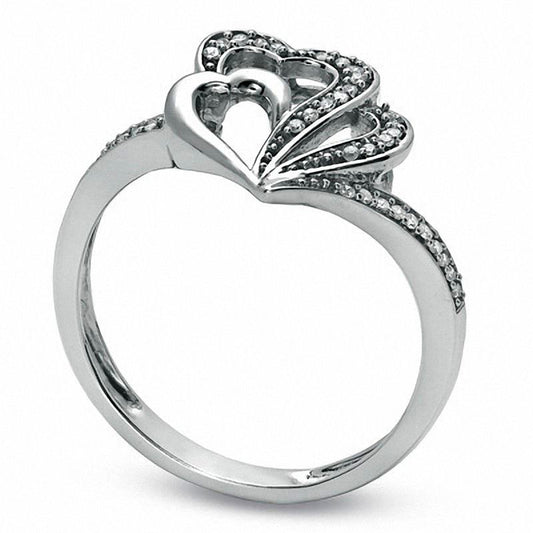 0.10 CT. T.W. Natural Diamond Multi Heart Ring in Solid 10K White Gold