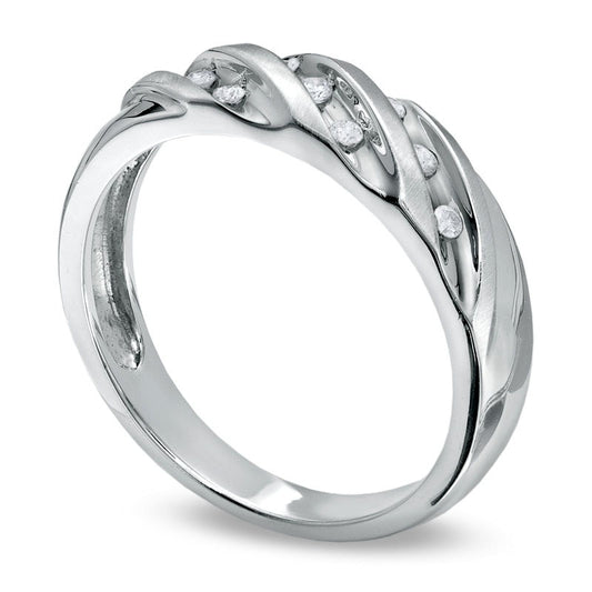 Ladies' 0.10 CT. T.W. Natural Diamond Slant Wedding Band in Solid 10K White Gold