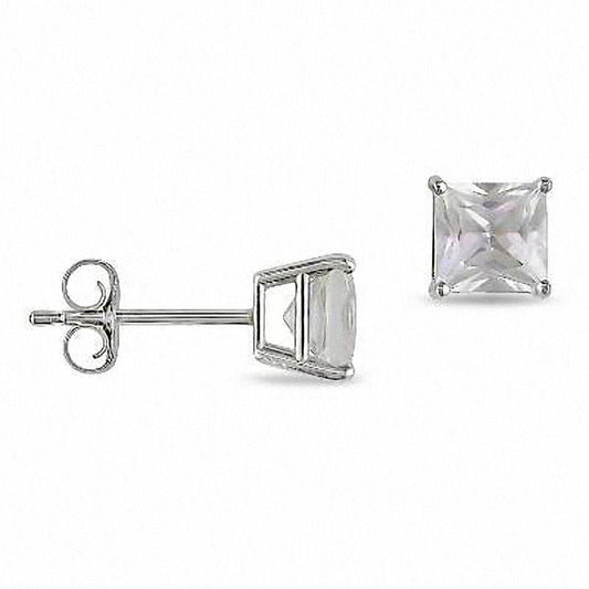 3.5mm Princess-Cut Lab-Created White Sapphire Stud Earrings in 10K White Gold