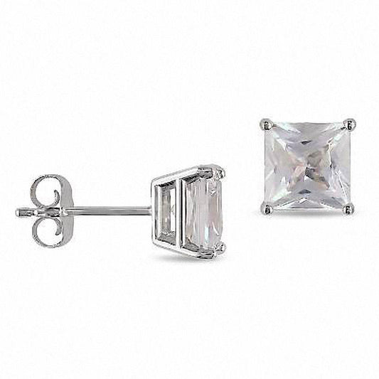 5.5mm Princess-Cut Lab-Created White Sapphire Stud Earrings in 10K White Gold