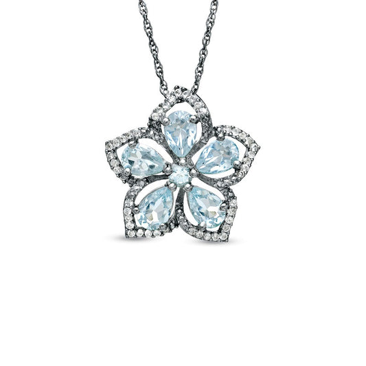 Aquamarine and White Topaz Flower Pendant in Sterling Silver