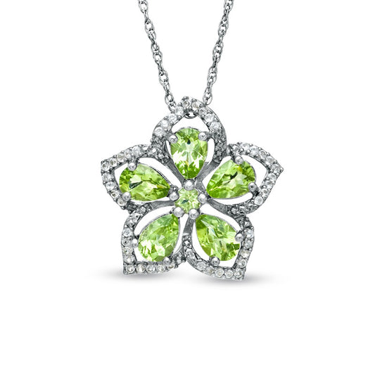 Peridot and White Topaz Flower Pendant in Sterling Silver