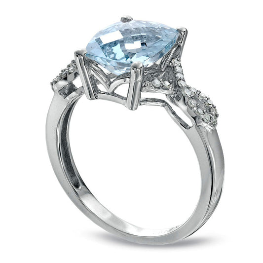 Cushion-Cut Aquamarine and Natural Diamond Accent Ring in Solid 10K White Gold