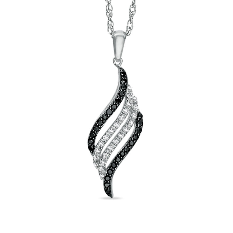 0.2 CT. T.W. Enhanced Black and White Natural Diamond Swirl Pendant in Sterling Silver