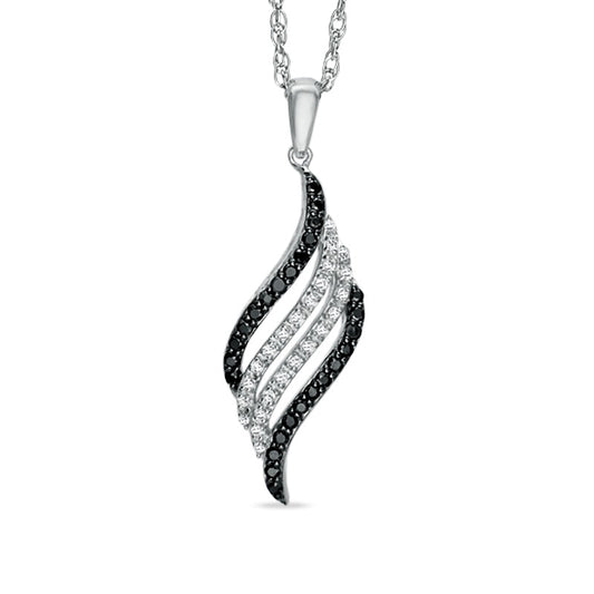 0.2 CT. T.W. Enhanced Black and White Natural Diamond Swirl Pendant in Sterling Silver