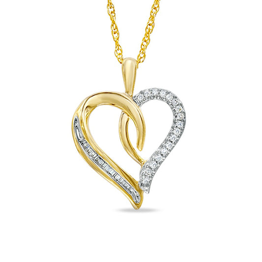 0.13 CT. T.W. Natural Diamond Swirling Heart Pendant in 10K Yellow Gold