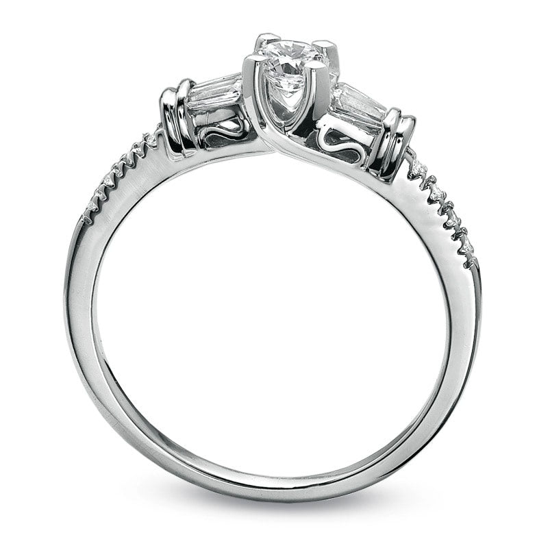 0.33 CT. T.W. Round and Baguette Natural Diamond Engagement Ring in Solid 10K White Gold