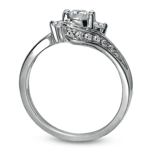 0.50 CT. T.W. Natural Diamond Three Stone Swirl Ring in Solid 10K White Gold
