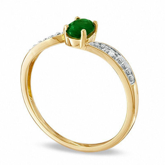 Oval Emerald and Natural Diamond Ring in Solid 10K Yellow Gold