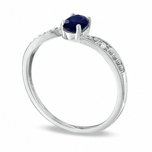 Oval Blue Sapphire and Natural Diamond Accent Engagement Ring in Solid 10K White Gold
