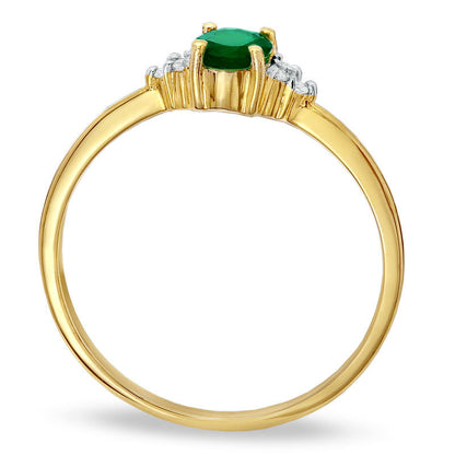 Oval Emerald and Natural Diamond Accent Ring in Solid 10K Yellow Gold