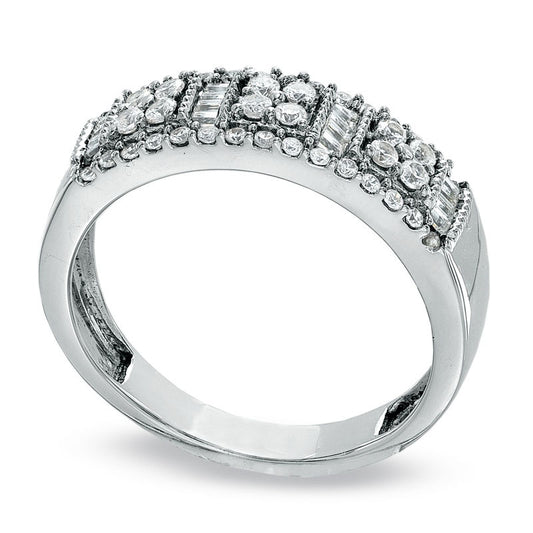 0.50 CT. T.W. Natural Diamond Block Band in Solid 10K White Gold