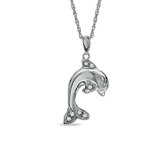 0.05 CT. T.W. Natural Diamond Dolphin Pendant in Sterling Silver