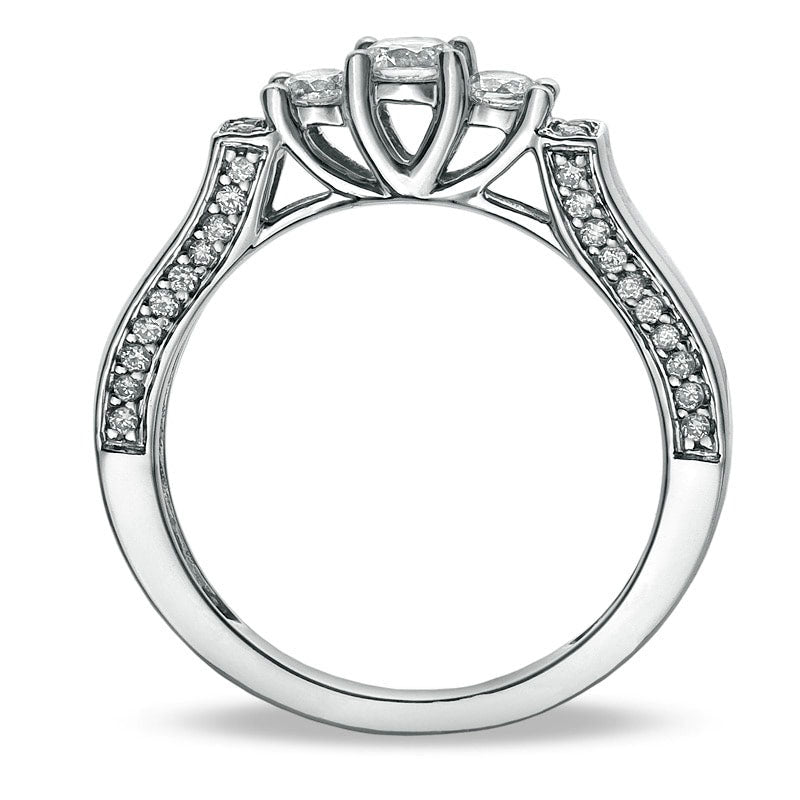 0.50 CT. T.W. Natural Diamond Three Stone Band in Solid 10K White Gold