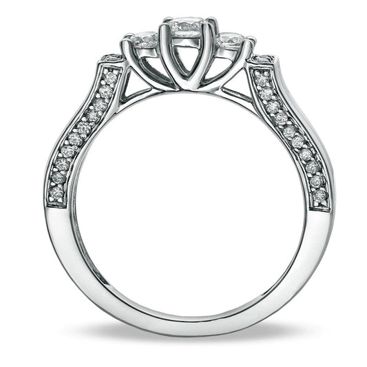 0.50 CT. T.W. Natural Diamond Three Stone Band in Solid 10K White Gold