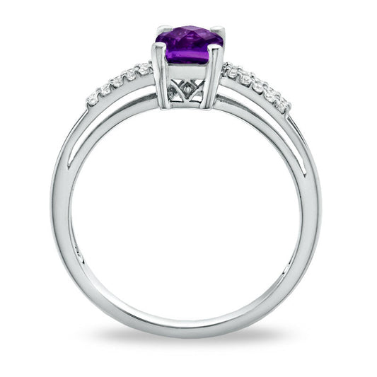 Cushion-Cut Amethyst and White Topaz Accent Ring in Sterling Silver