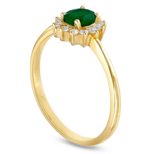 Oval Emerald and Natural Diamond Ring in Solid 10K Yellow Gold